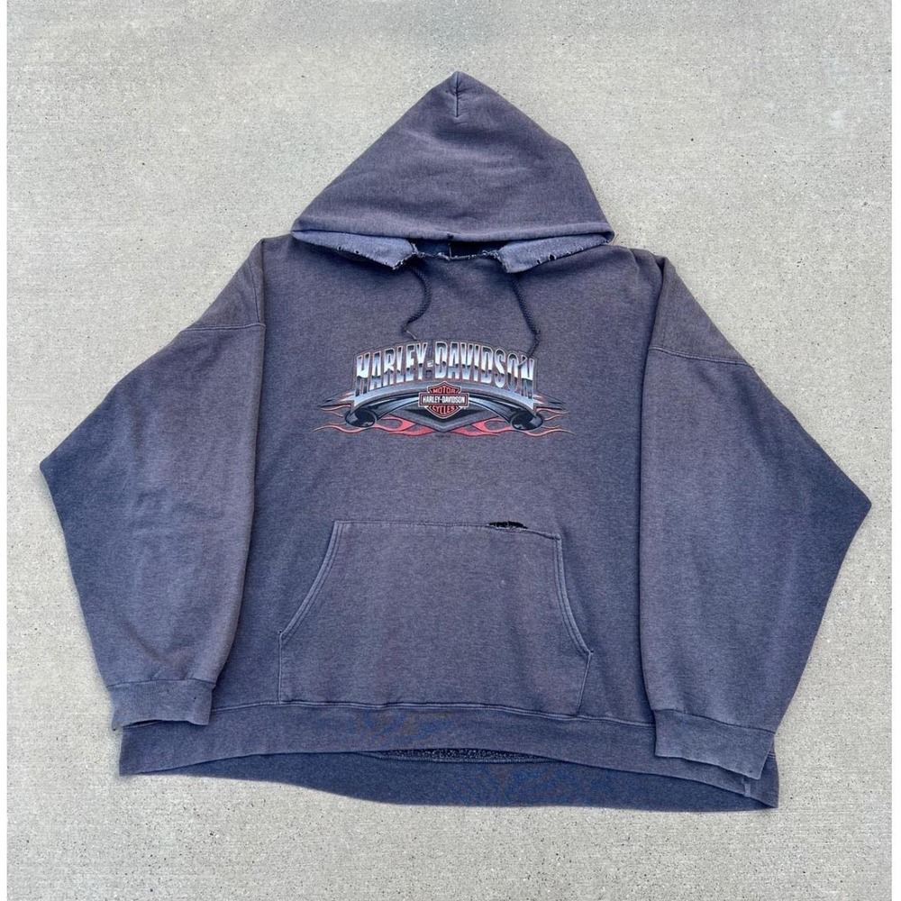 Harley Davidson sunfaded Hoodie Mens Faded Distressed Eagle Graphic Grey